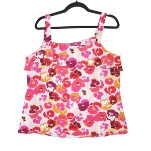Cabi Floral‎ Ruffle Tank Top Footloose Womens Medium Pink Floral Sleeveless